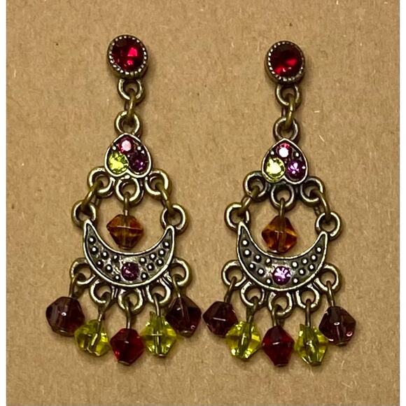 Premier Designs Victorian Chandelier Earrings Antique Gold-Tone Crystals Boho - Picture 2 of 7